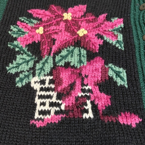 Vtg NORDSTROM Point Of View 100% Wool Embroidery Cardigan Sweater Sz S Holidays - Picture 2 of 12